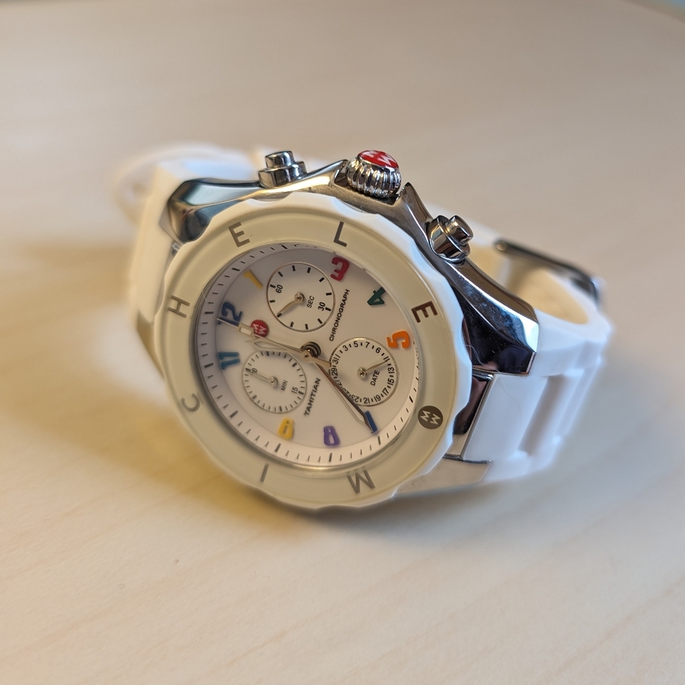 Like New Michele Tahitian Carousel Jelly Bean Watch in White